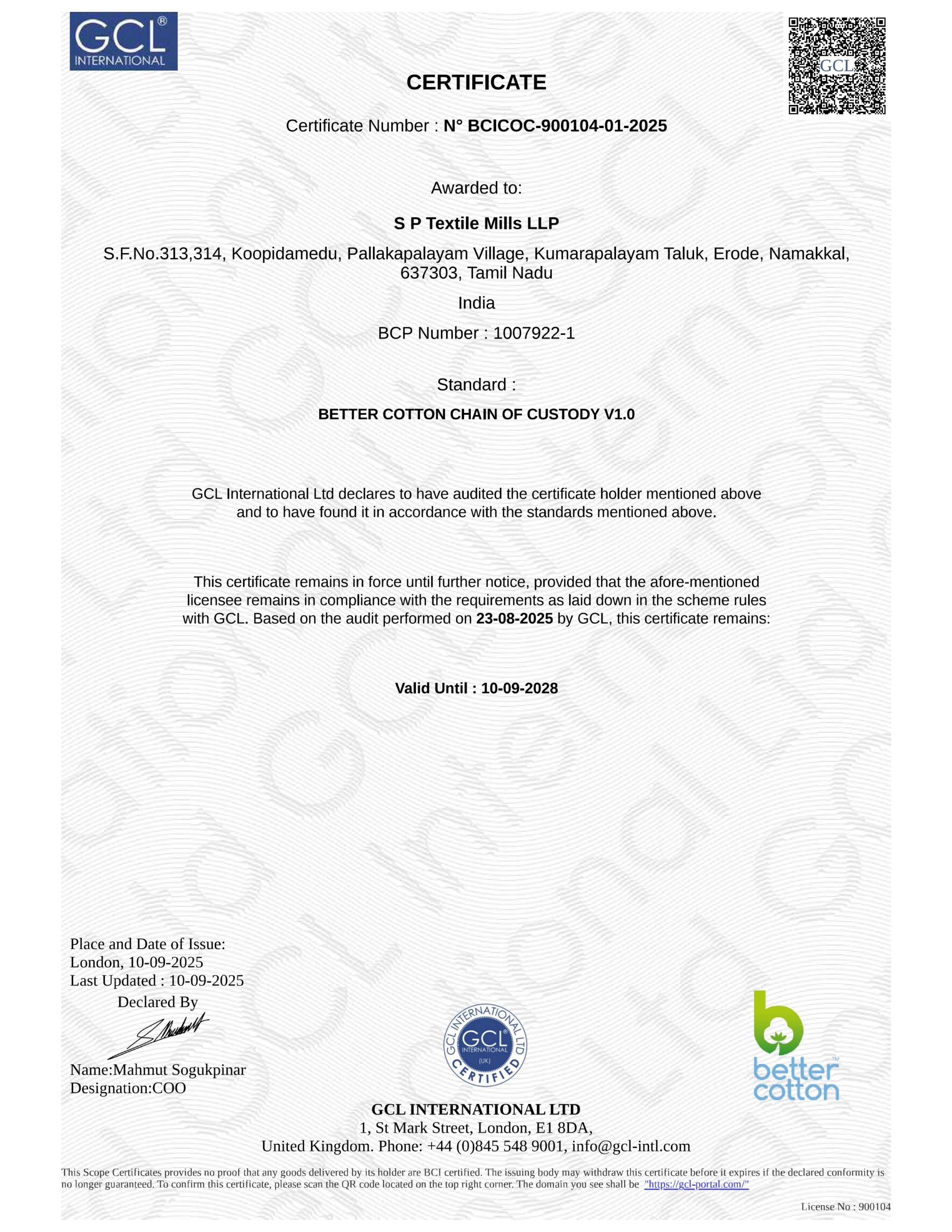 BCI Certificate