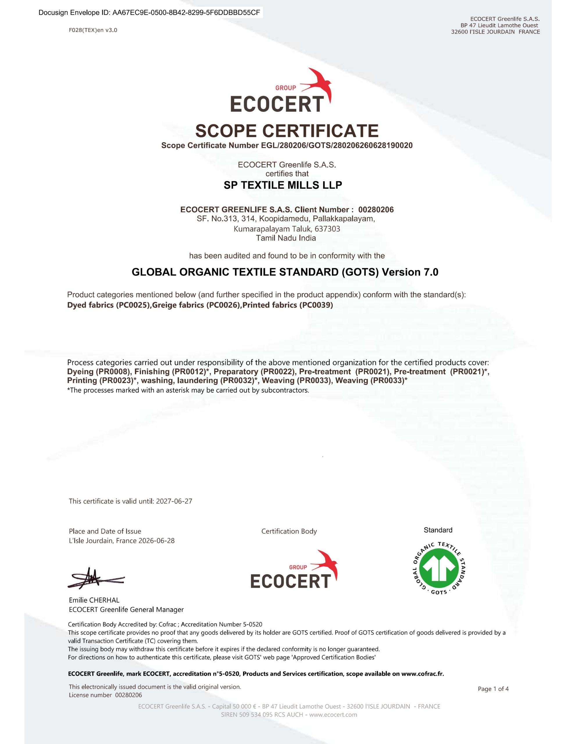 GOTS Certificate