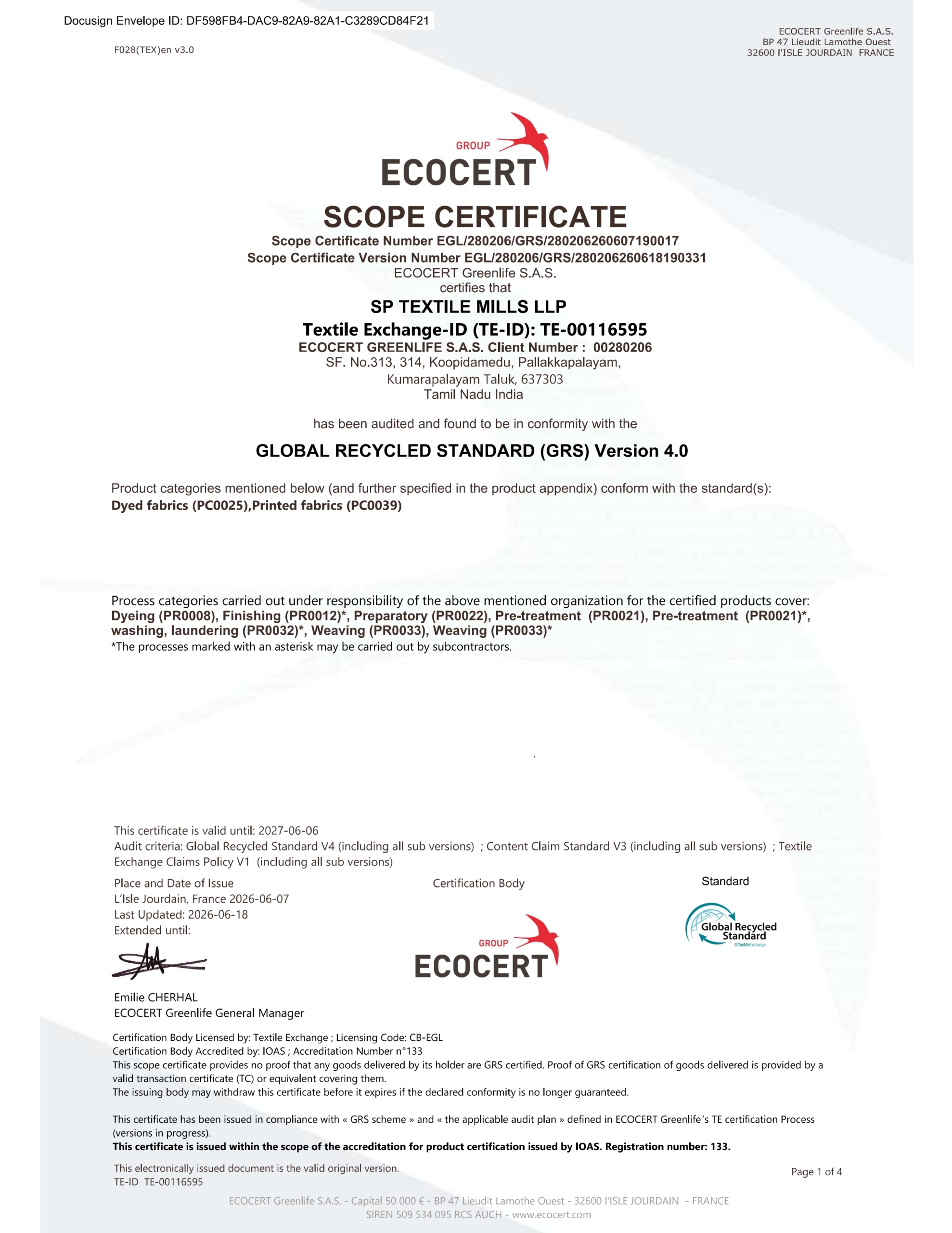GRS Certificate
