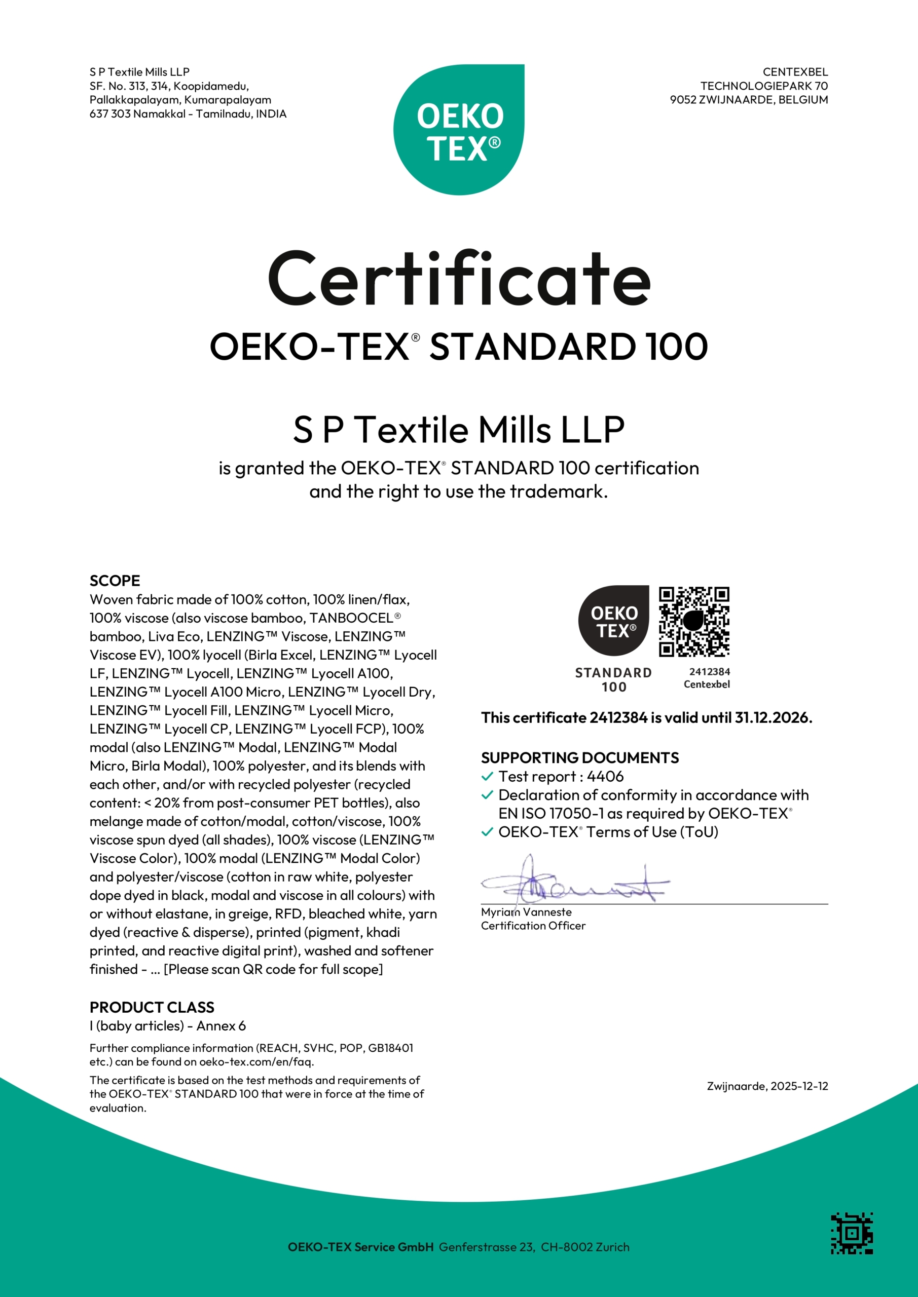 Oekotex Certificate