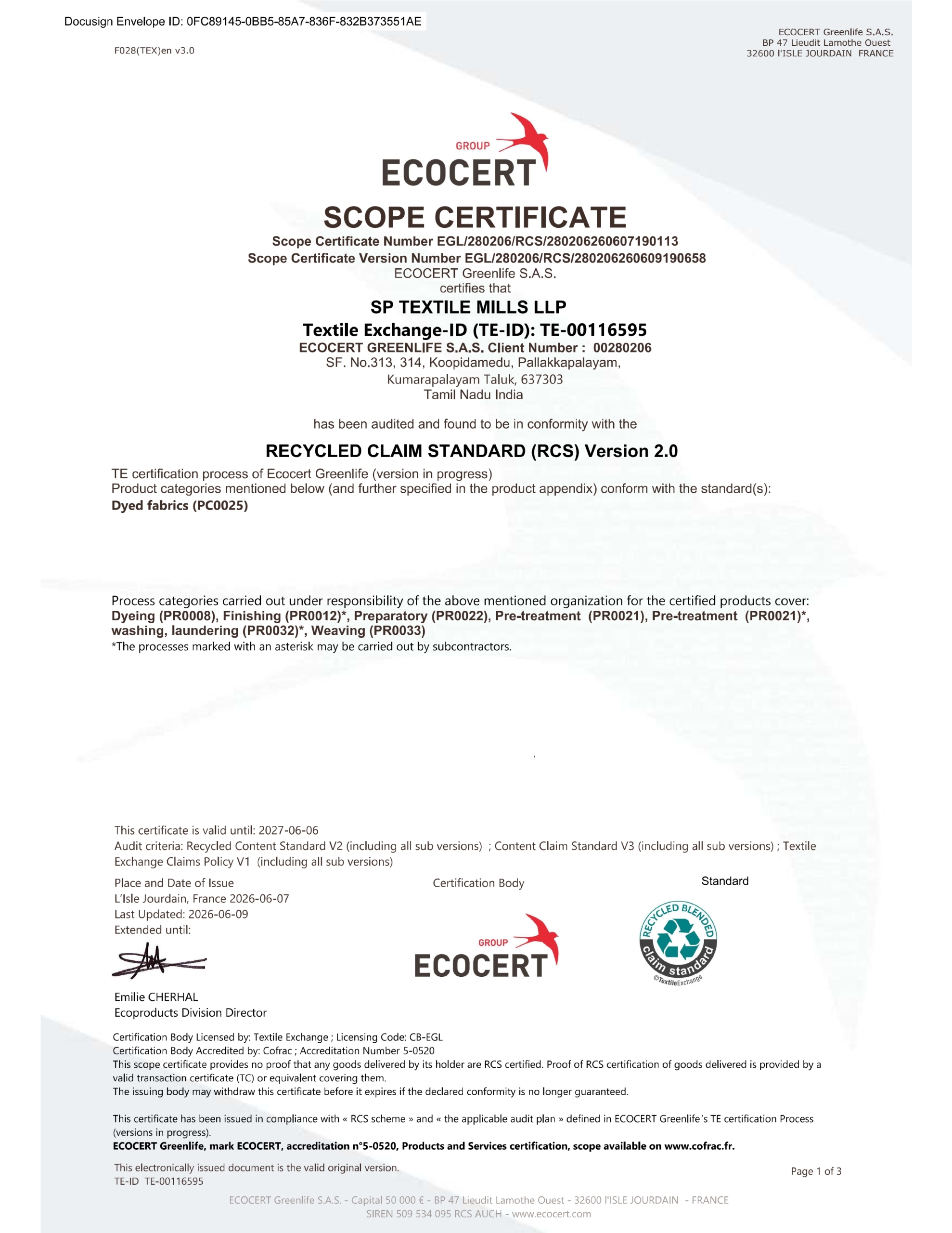 RCS Certificate